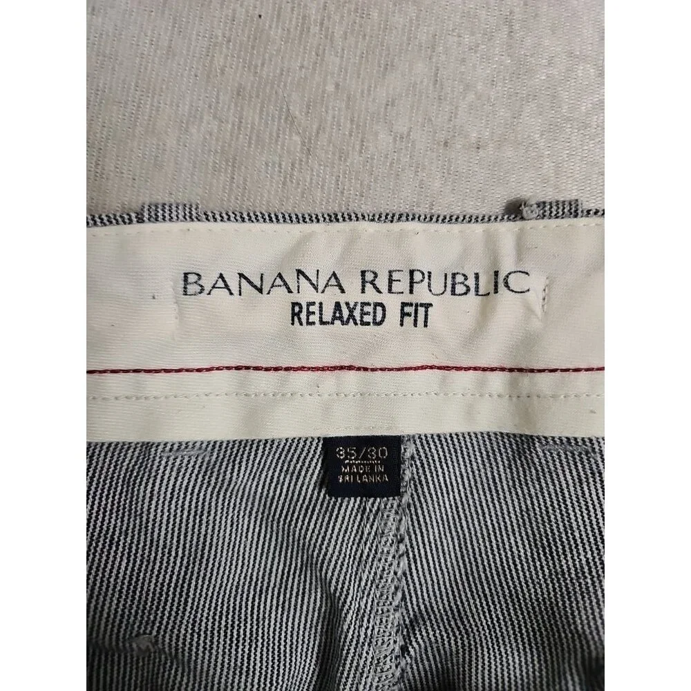 Banana Republic Pants Blue Stripe Linen Cotton Relaxed Fit Drawstring Mens 35x30
